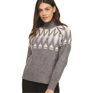 BADGLEY MISCHKA Fair Isle Knit Gray Mock Neck Sweater